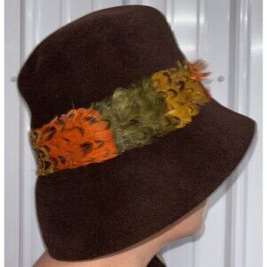 M. Berne’ Vintage Felt And Feather Bucket Hat Size Small